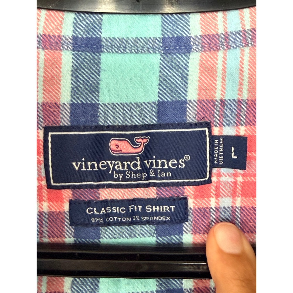 Vineyard Vines Mens Classic Fit Plaid Button Down Shirt Blue Pink Large - Picture 3 of 5